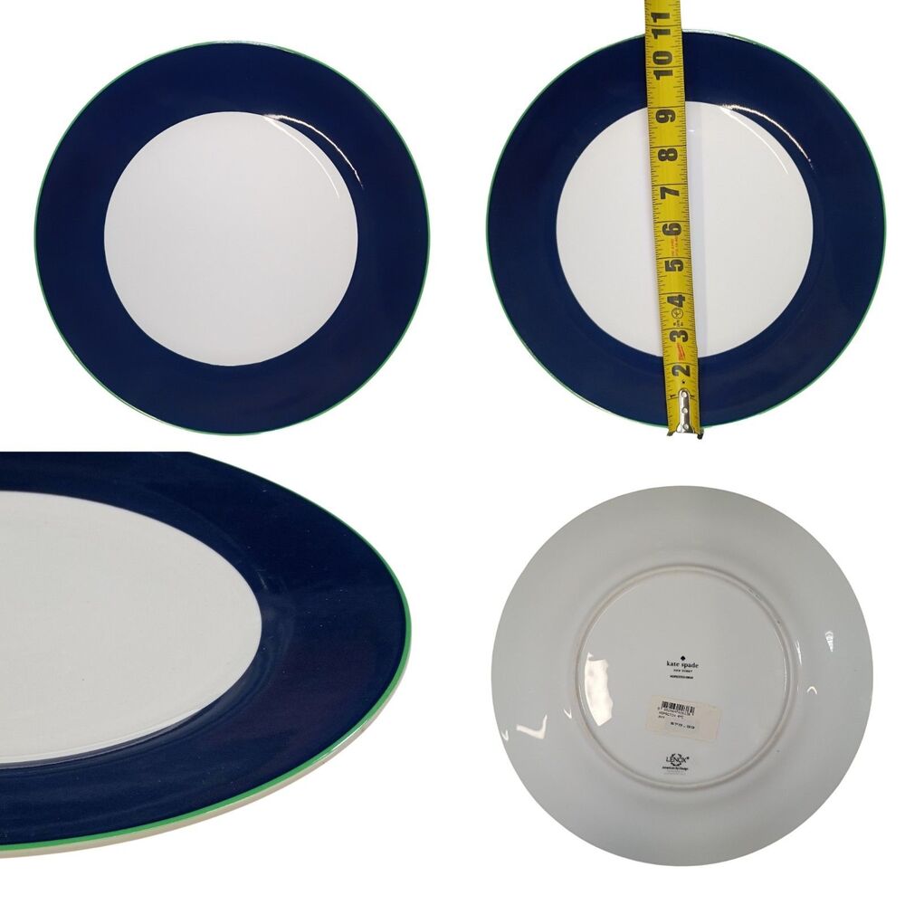 Vintage Kate Spade Lenox Rutherford Circle 11" Dinner Plated Navy Blue Green